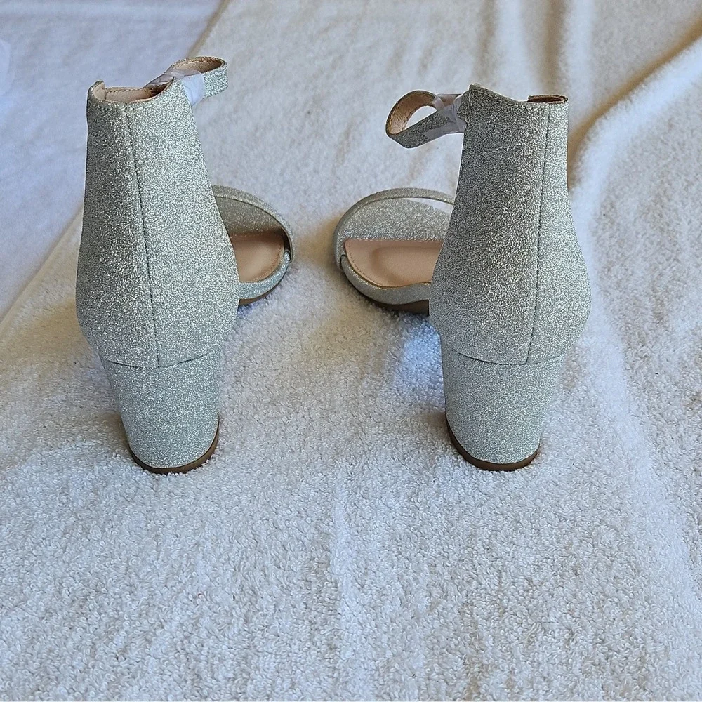 J. Adams Silver Glitter Synthetic Strappy Ankle Strap Sandals Buckle Women's 8.5